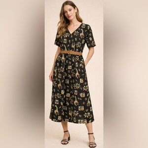 Vintage Erika Giraffe Print Midi Dress 🌿 Cottagecore Boho Whimsical Artsy Quirky